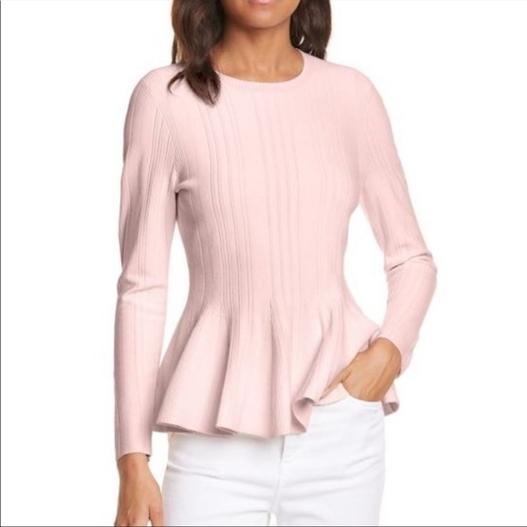 Ted Baker RIBBED PEPLUM SWEATER IN Light Pink-Size 8-10 - Picture 1 of 4